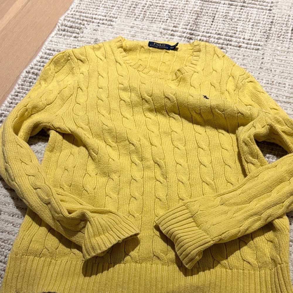 Polo Ralph Lauren Yellow Cable Knit V-Neck Sweater